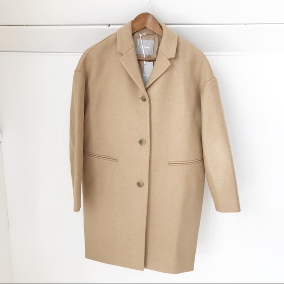 EVERLANE Cocoon Tan Wool Blend Coat Camel Sz 4 - Picture 7 of 11
